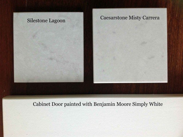 Caesarstone Misty Carrerra and Silestone Lagoon copy